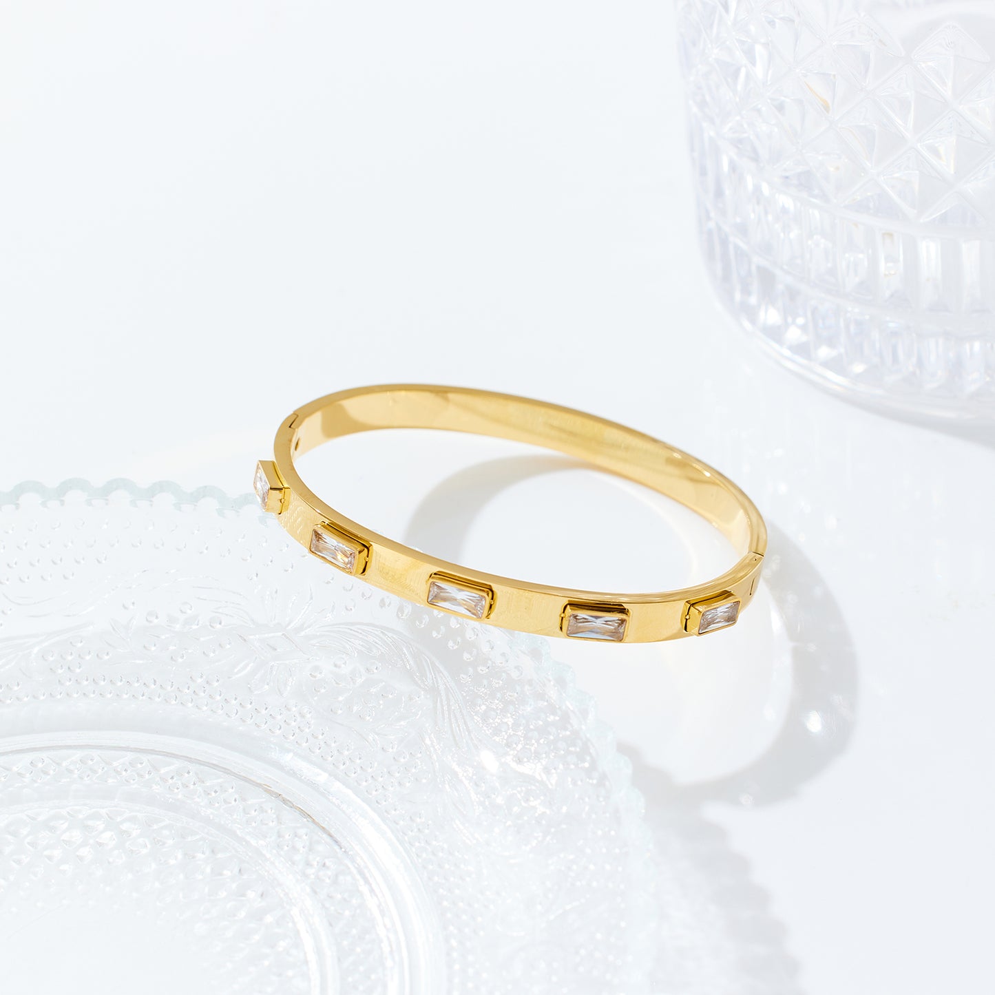 Stainless steel 18K gold plated agate gemstone bangle