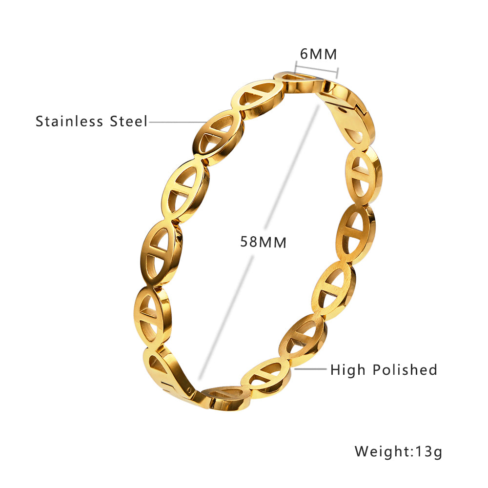 Stainless steel 18K gold plated waterproof and hypoallergenic bangle