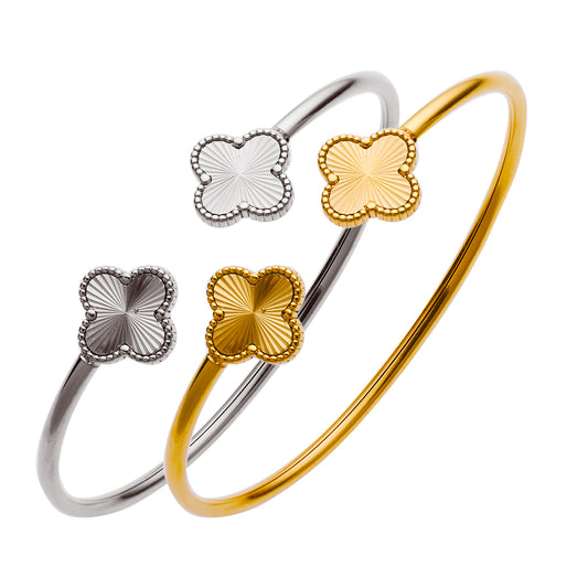 Stainless steel plated 18-karat gold four-leaf clover semi-closed loop bracelet