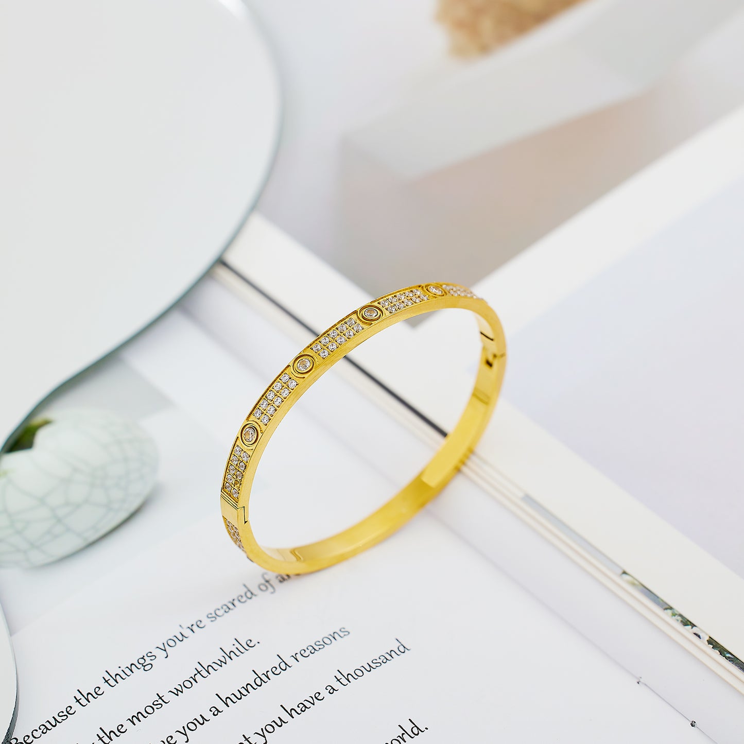 Stainless steel 18K gold plated zircon bangle
