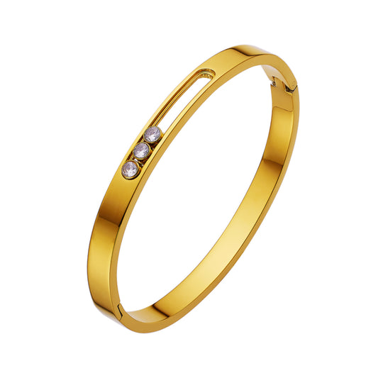 Stainless steel 18K gold plated hollow zircon bangle