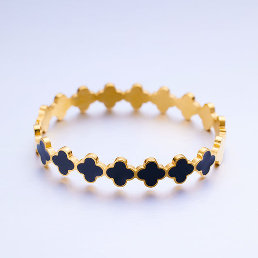 Stainless steel plated 18K four-leaf clover black and white bracelet