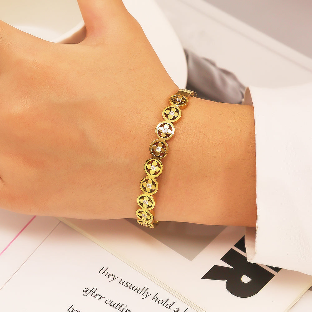 Stainless steel plated 18-karat gold four-leaf clover gold bracelet