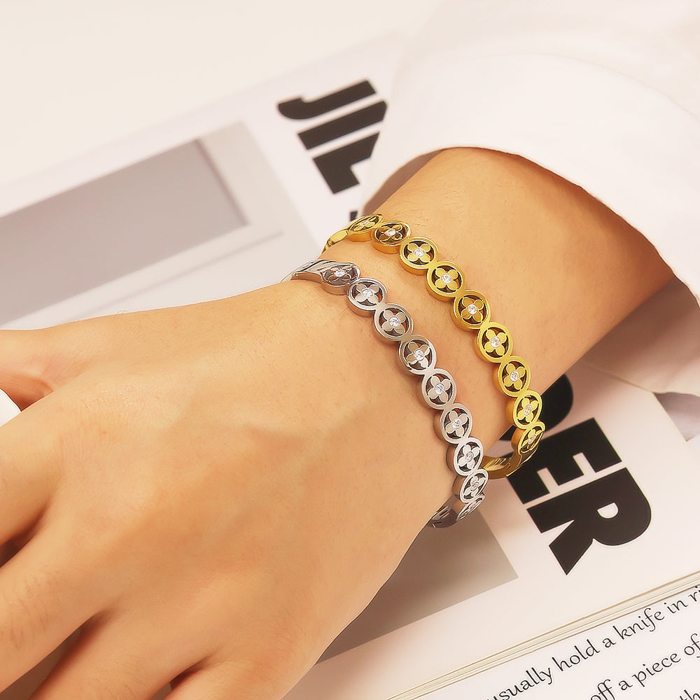 Stainless steel plated 18-karat gold four-leaf clover gold bracelet