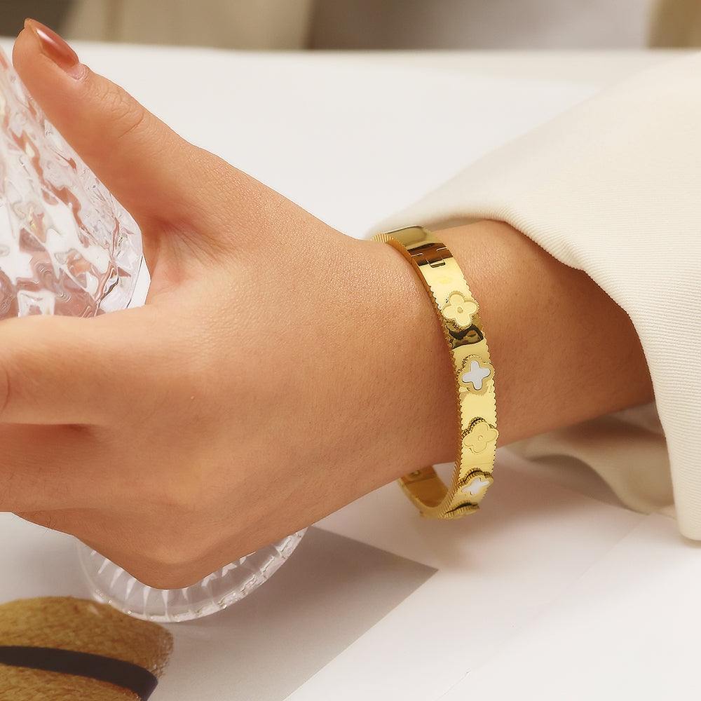 Stainless steel 18K gold-plated four-leaf clover bracelet