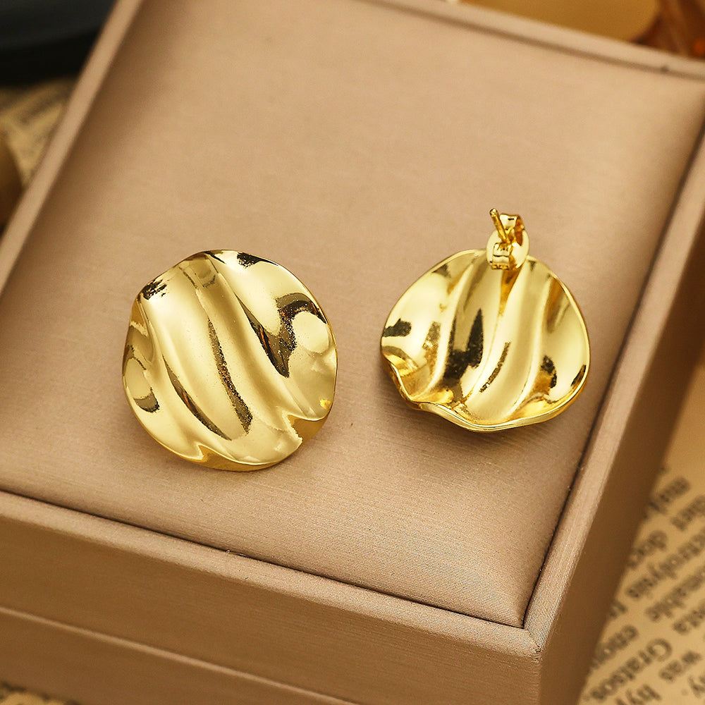Round Stud Earrings with a Textured Surface, 316L Stainless Steel Stud Earrings