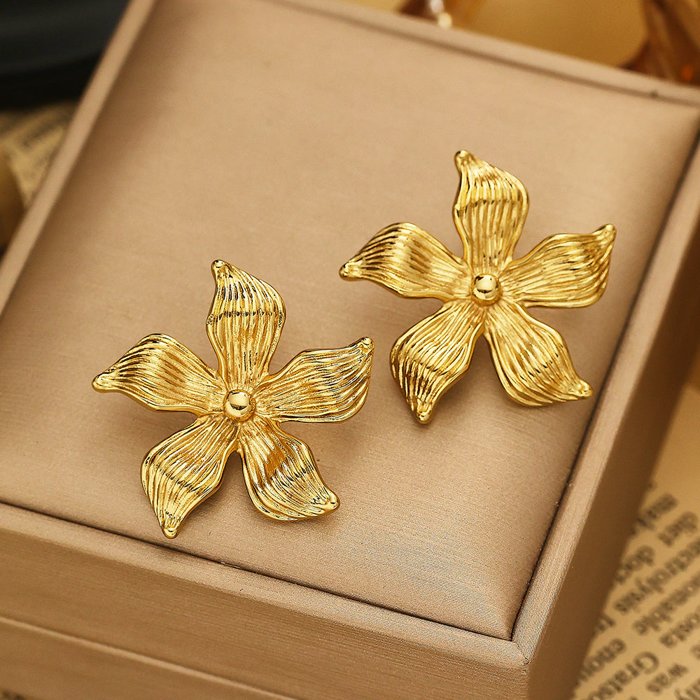 Blooming Flower Stud Earrings, 316L Stainless Steel Stud Earrings