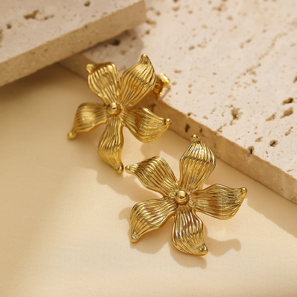 Blooming Flower Stud Earrings, 316L Stainless Steel Stud Earrings