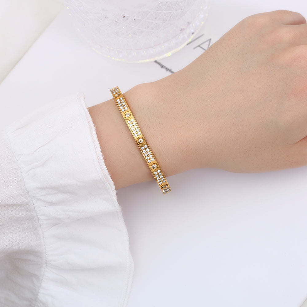 Stainless steel 18K gold plated zircon bangle