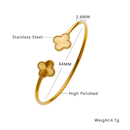 Stainless steel plated 18-karat gold four-leaf clover semi-closed loop bracelet