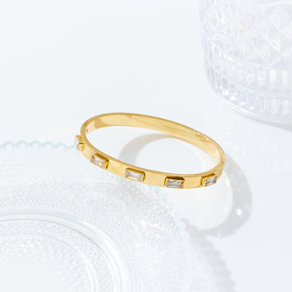 Stainless steel 18K gold plated agate gemstone bangle