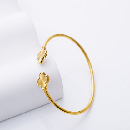 Stainless steel plated 18-karat gold four-leaf clover semi-closed loop bracelet