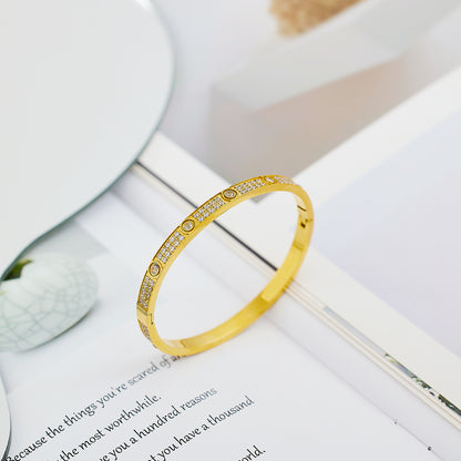 Stainless steel 18K gold plated zircon bangle