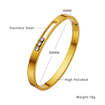 Stainless steel 18K gold plated hollow zircon bangle