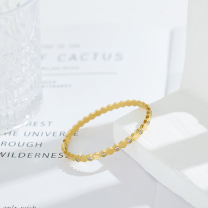 Stainless steel 18K gold plated hexagonal zircon bangle