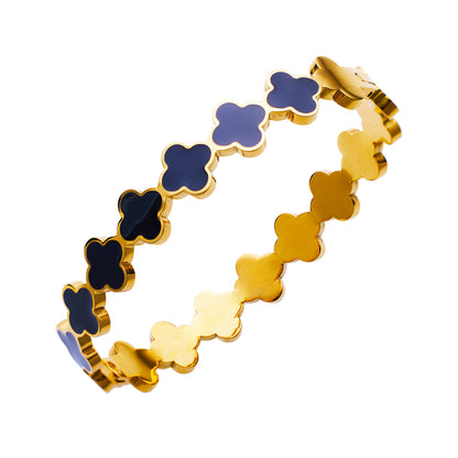 Stainless steel plated 18K four-leaf clover black and white bracelet