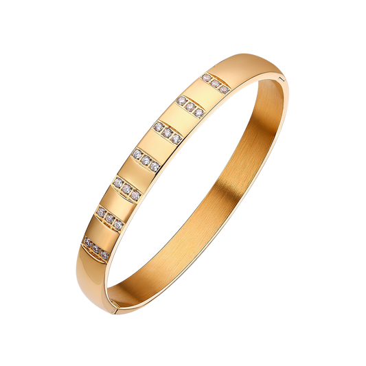 Stainless steel 18K gold plated three diamond zircon bangle