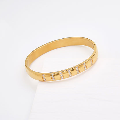 Stainless steel 18K gold plated three diamond zircon bangle