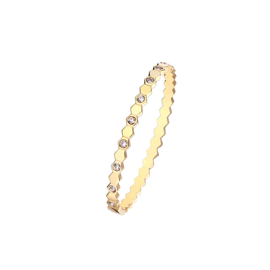 Stainless steel 18K gold plated hexagonal zircon bangle