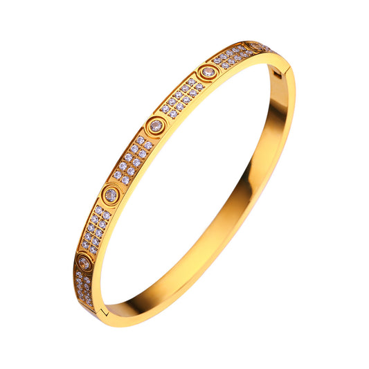 Stainless steel 18K gold plated zircon bangle