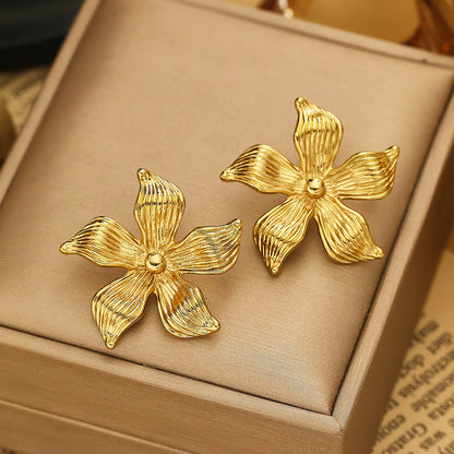 Blooming Flower Stud Earrings, 316L Stainless Steel Stud Earrings