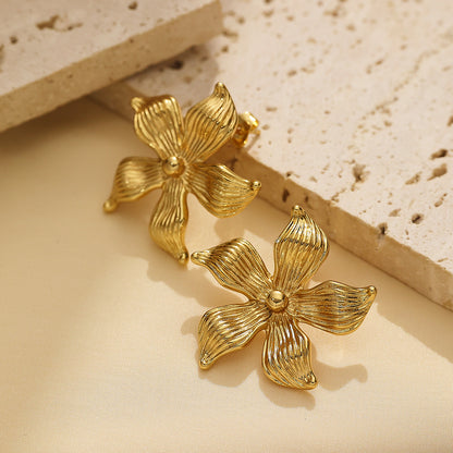 Blooming Flower Stud Earrings, 316L Stainless Steel Stud Earrings