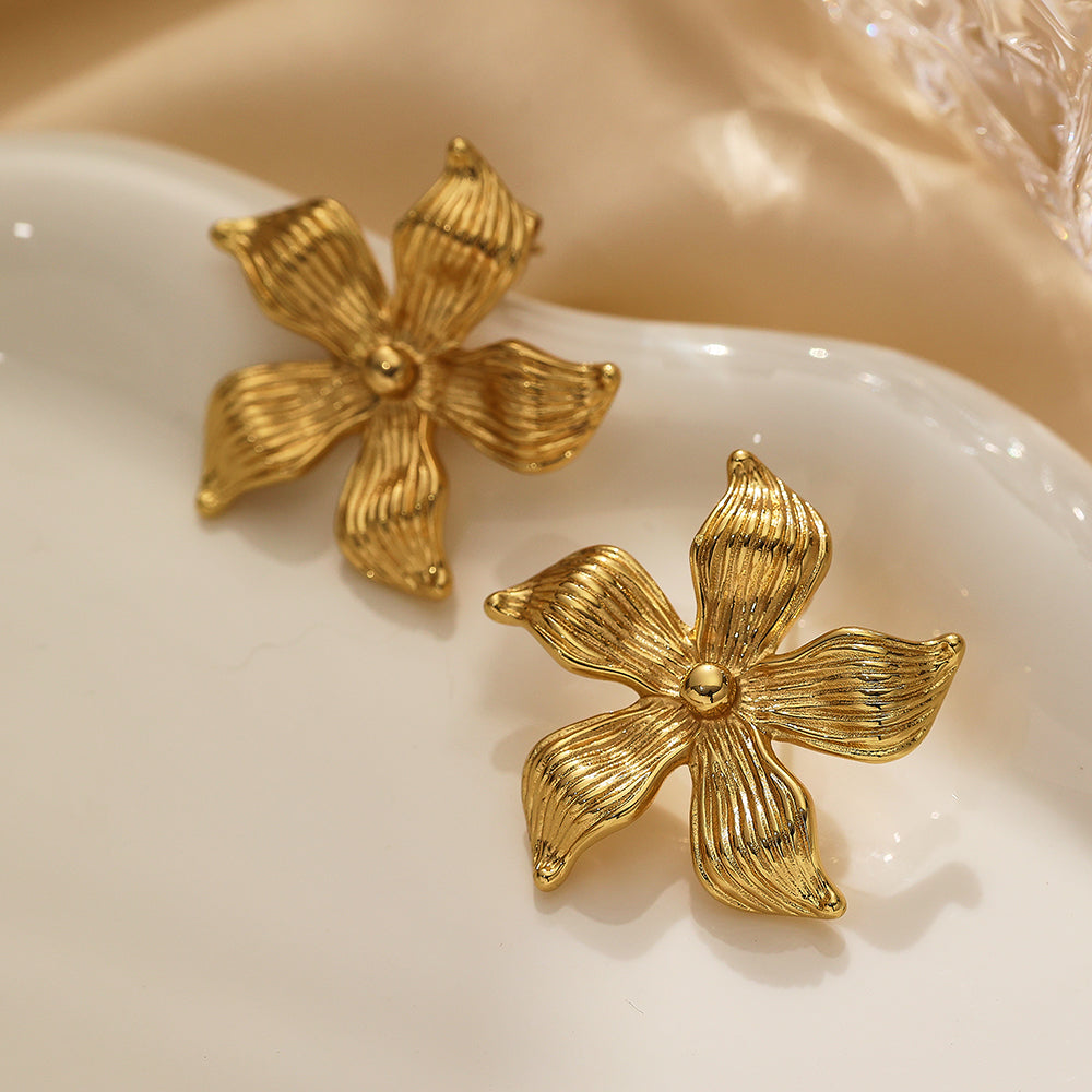 Blooming Flower Stud Earrings, 316L Stainless Steel Stud Earrings
