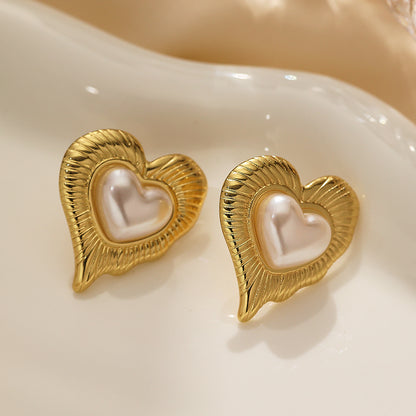 Stainless steel stud earrings in the shape of a heart