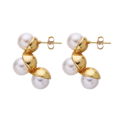 316L stainless steel stud earrings with three beads, which look like a peanut.