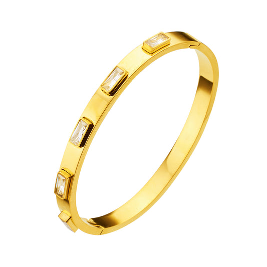 Stainless steel 18K gold plated agate gemstone bangle