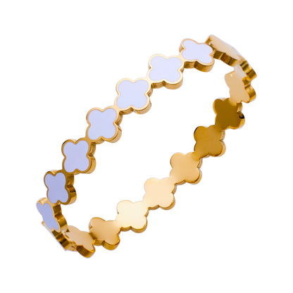 Stainless steel plated 18K four-leaf clover black and white bracelet